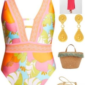 Trina Turk One Piece Bathing Suite Playa De Flor Plunge
